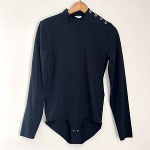 J. Crew Bodysuit Medium Black Mock Turtleneck Buttons Poetcore Cotton Blend